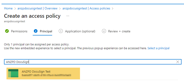 Create an access policy - Principal