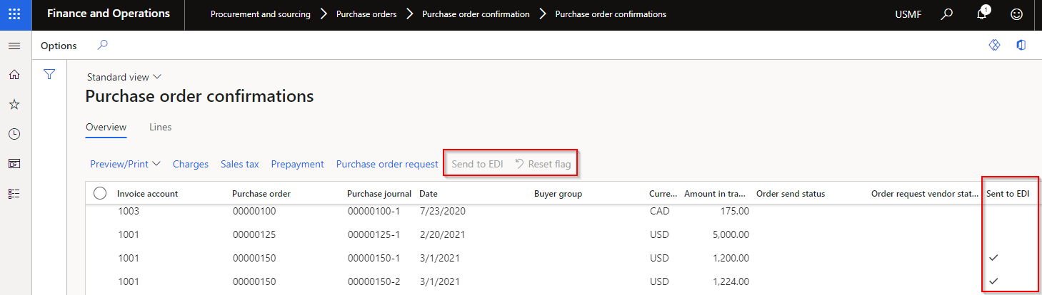 Purchase order confirmations