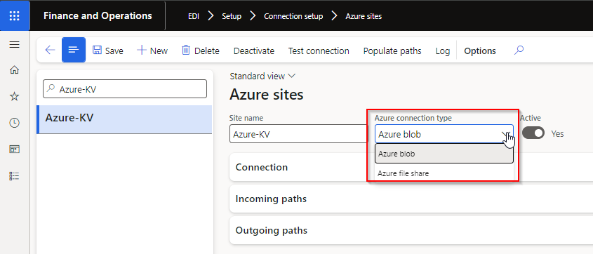 Azure connection type