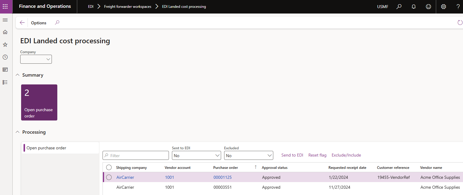 EDI Landed cost processing