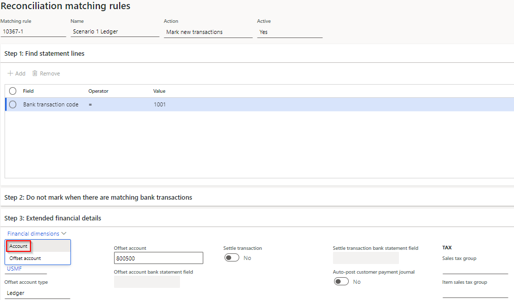 Reconciliation matching rules