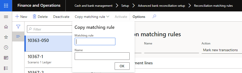 Copy matching rule