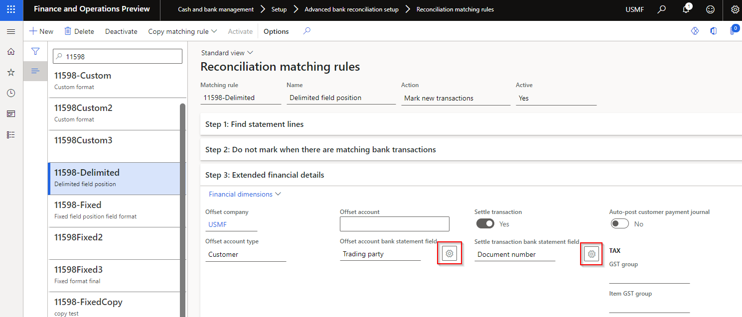 Reconcilation matching rules