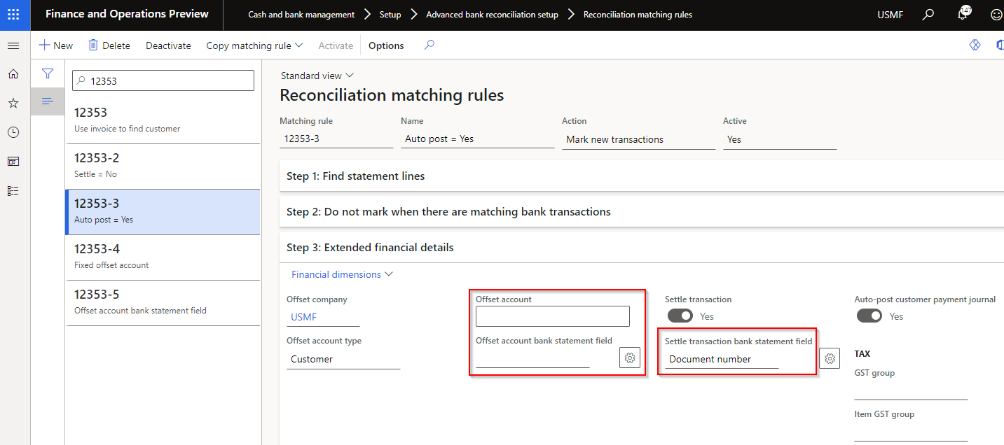 Reconciliation matching rules