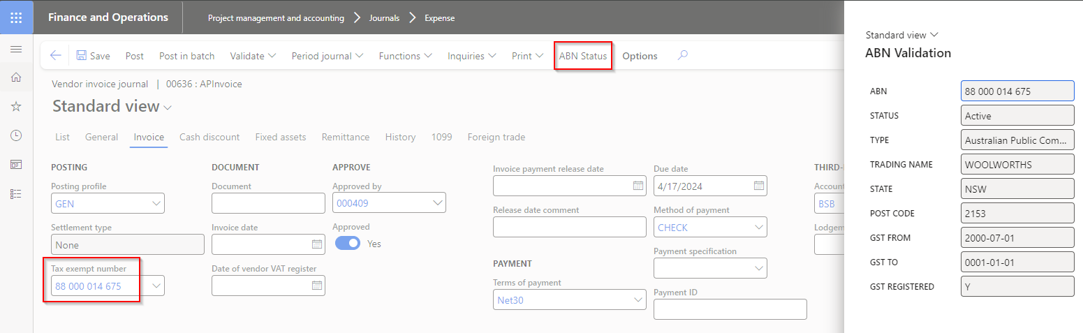 Vendor invoice ABN status